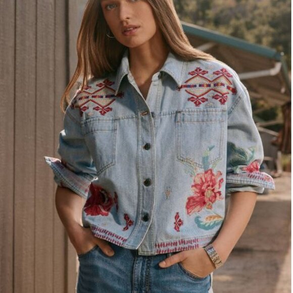 NWT Johnny Was Biya 3JWorkshop JWLA Embroidered Denim Jean Jacket Talulla - Picture 7 of 7